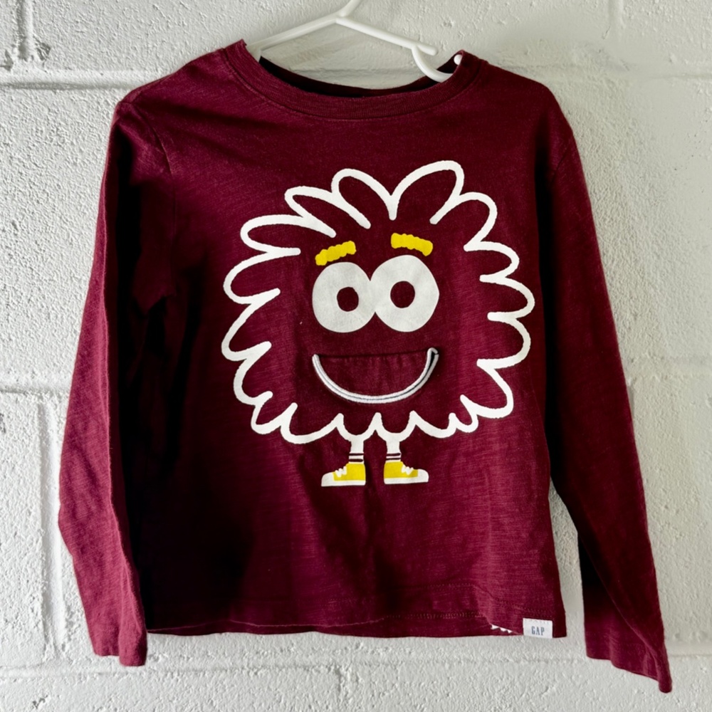 Baby Gap Burgundy Long Sleeve Happy Monster Shirt Size 5